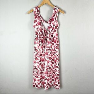 Sipos Strawberry‎ Floral Chiffon Tie Front Pink White Midi Dress Size Small